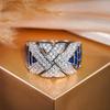 Huitan Novel Wide Cross Design Rings with White/Blue Cubic Zirconia Trendy Luxury Wedding Band  Women Charms Accessories