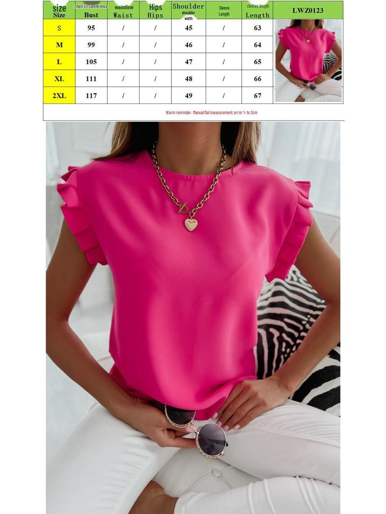 Women's Short Sleeve Pleated Round Neck Top