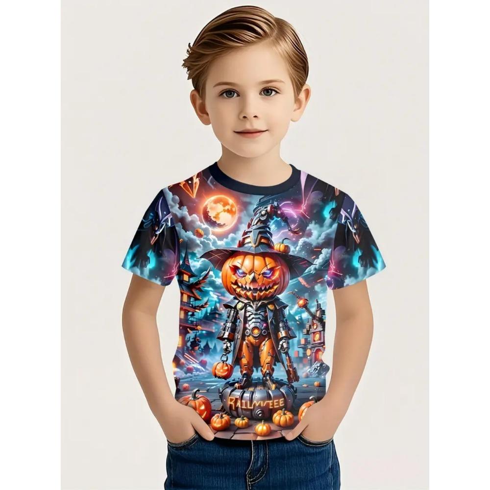 Halloween T-shirt Original Pumpkin Printed Short Sleeve Retro Children's Clothing Festival Horror Children's Clothing Pattern T-shirt