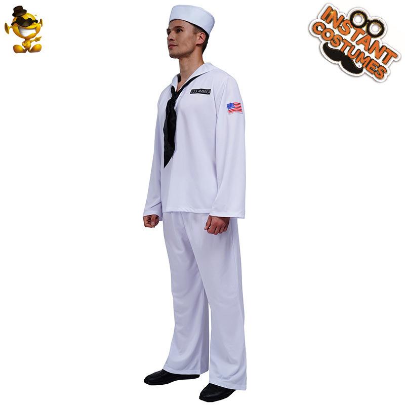 Costume de Fête d'Halloween Homme Adulte Cosplay Costume de Marin Blanc Costume de Spectacle