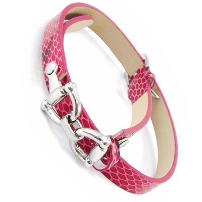 [I4709] - Silver Python Red 'Diane' Steel Leather Bracelet - 8 Mm
