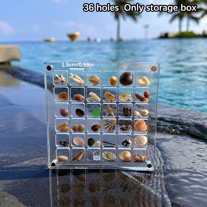 

Акриловый дисплей-бокс, органайзеры для безделушек, 36/64/100 ячеек, мини-коробка для хранения ракушек 36 holes