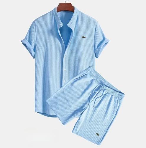 Men's Shorts Sets Fashion Solid Vacation Beach Outfit Summer Tracksuits Lapel Button Shirt and Shorts Casual Two Piece Sets