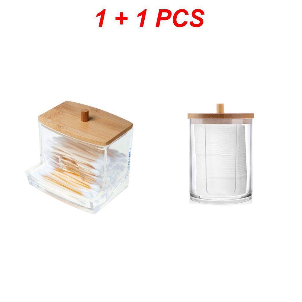 1/2 buc. Organizator de machiaj acrilic Cutie de depozitare pentru tampon de bumbac pentru tampoane de bumbac Tijă Organizator de bijuterii pentru cosmetice cu capac din bambus