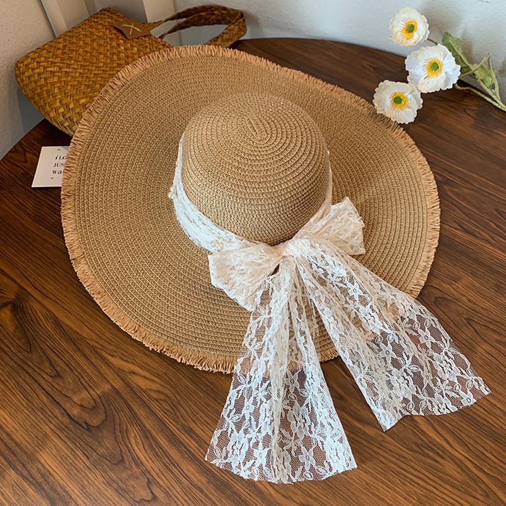 Sweet Women Wide Brim Straw Hat Cool Beach Hat Travel Brim Summer UV Hats for Outdoor Sports Hiking Travel