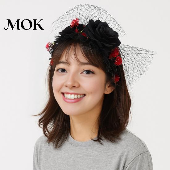 Hairband Halloween Rose Flower Headband for Women Gothic Black Lace Red Hair Accessories Hairbands Lolita Headwear Masquerade Cosplay Party Accessory