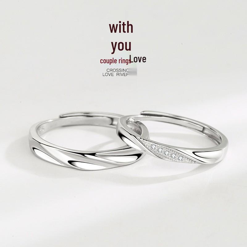 S999 Sterling Silver Mobius Strip Couple s Rings: Elegant Valentine s Day Gift Adjustable Open