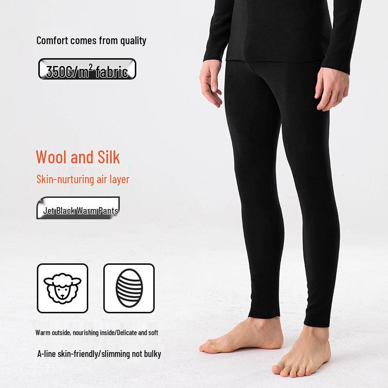 Men's Wool-Silk-Acrylic Seamless Fleece-Lined Warm Underwear Set