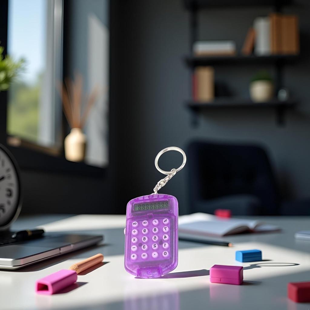 Purple 8Digits Pocket Mini Electronic Calculator Keychain Key Ring for Home School Office Supply,Calculators
