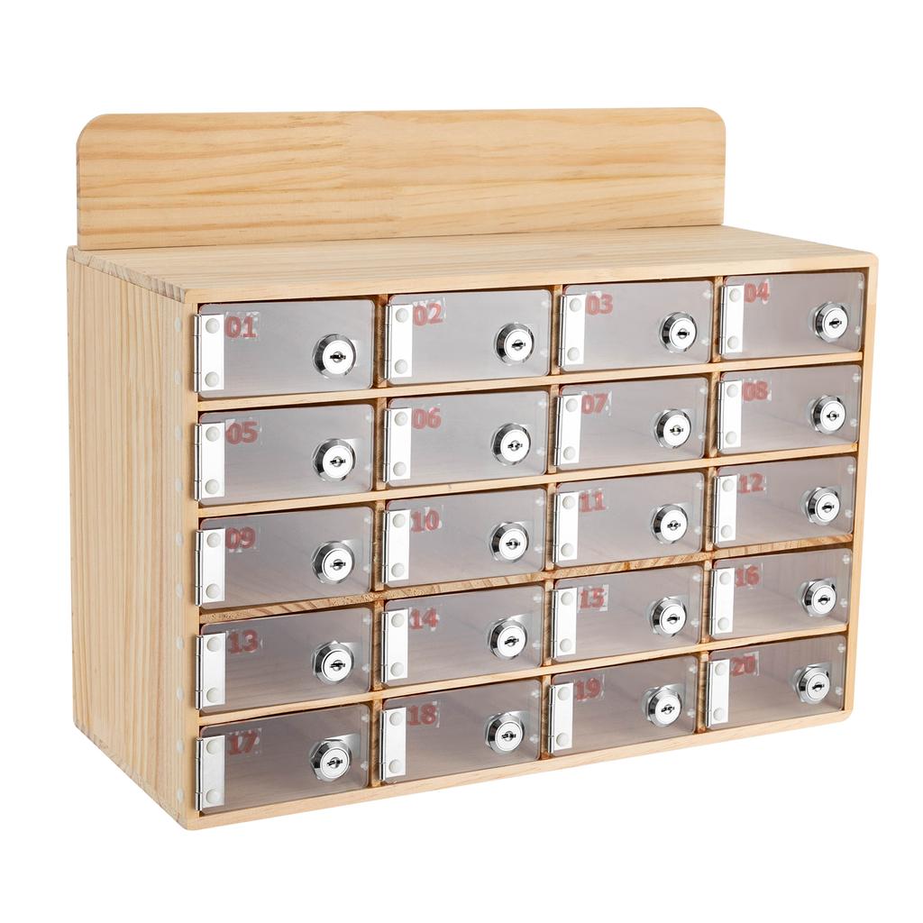 20 Slots Cell Phone Locker Box, Cell Phone Storage Cabinet, Wood Cell Phone Storage Cabinet With Keys for Conference Rooms