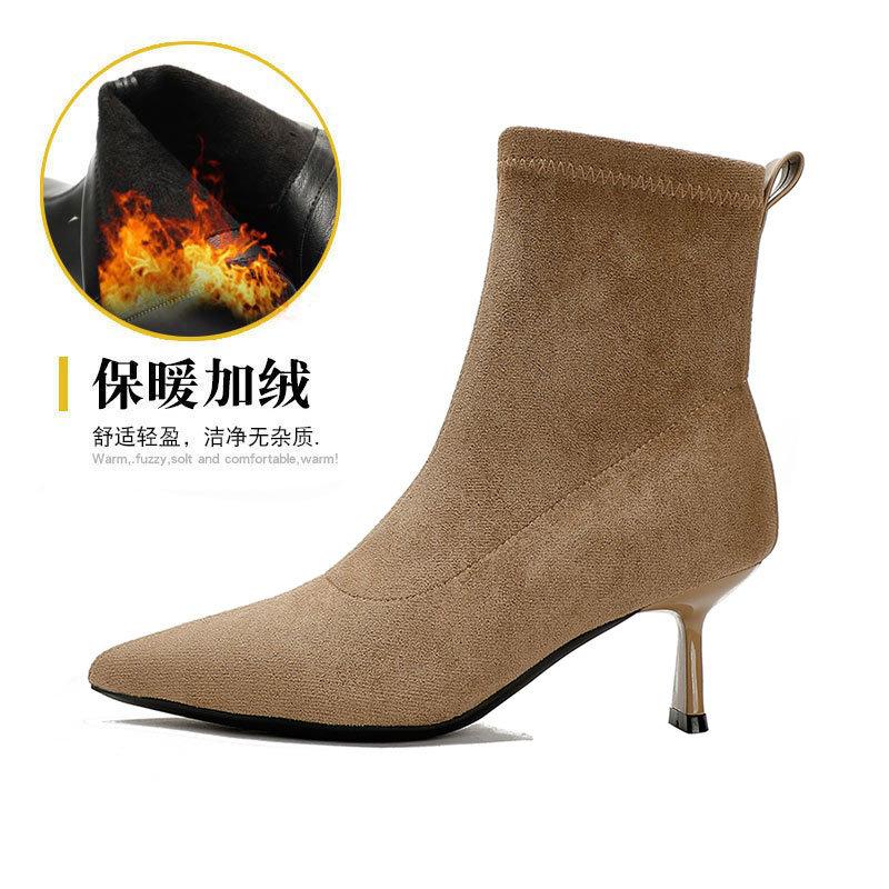 

Тонкие сапоги с острым каблуком, модные короткие сапоги на высоком каблуке, женские сапоги 2024 года, новые осенне-зимние сапоги средней длины, рукава, маленькие босоножки 39