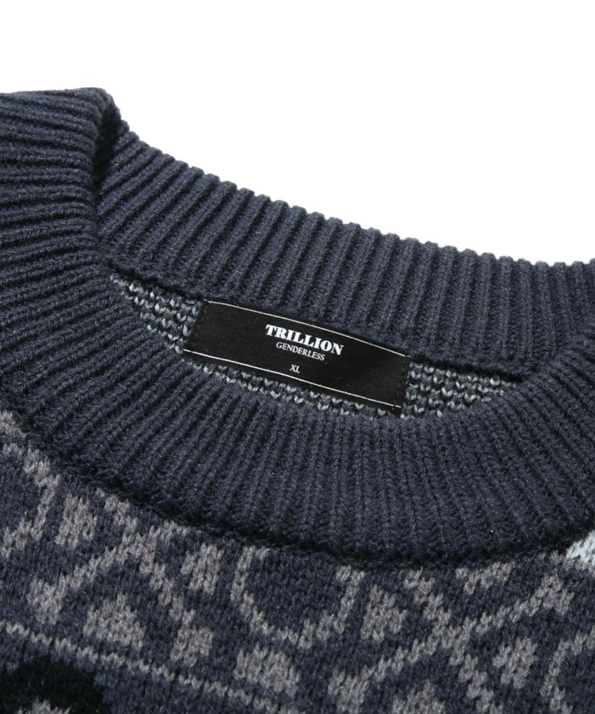 TRILLION Vintage Fair Isle Jacquard Crewneck Knit_Navy