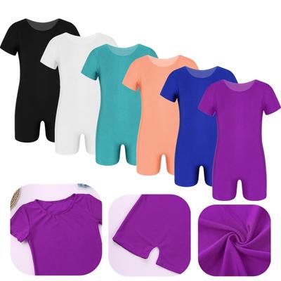 Kids Boys Girls One Piece Active Short Sleeves Gymnastic Exercise Jumpsuit Ballet Dance Running Workout Bodysuit
