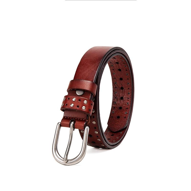 Belt Women'S First Layer Cowhide Rivets Punk Youth Denim Casual Leather Belt