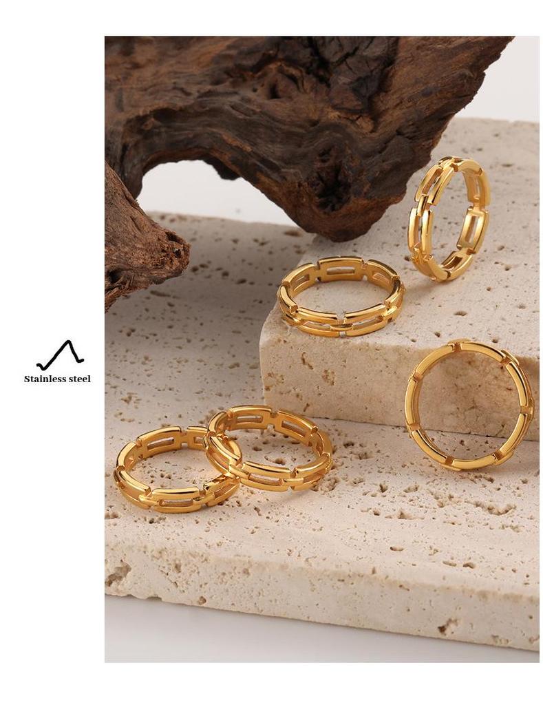 Cross-Border Geometric Chain Rectangle Ring: Minimalist Titanium Steel Jewelry