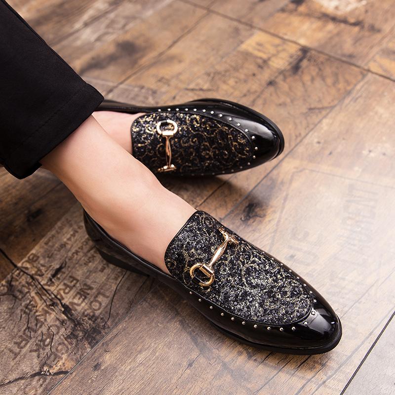 Luxury Fashion Printed Flats Shoes Patent Leather British Style Oxfords Man Party Wedding Dress Formal Prom Loafers Men