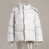 2025 Winter Women's Cotton Coat European American New Style Loose Puffer Jacket Solid Color Hooded Outerwear