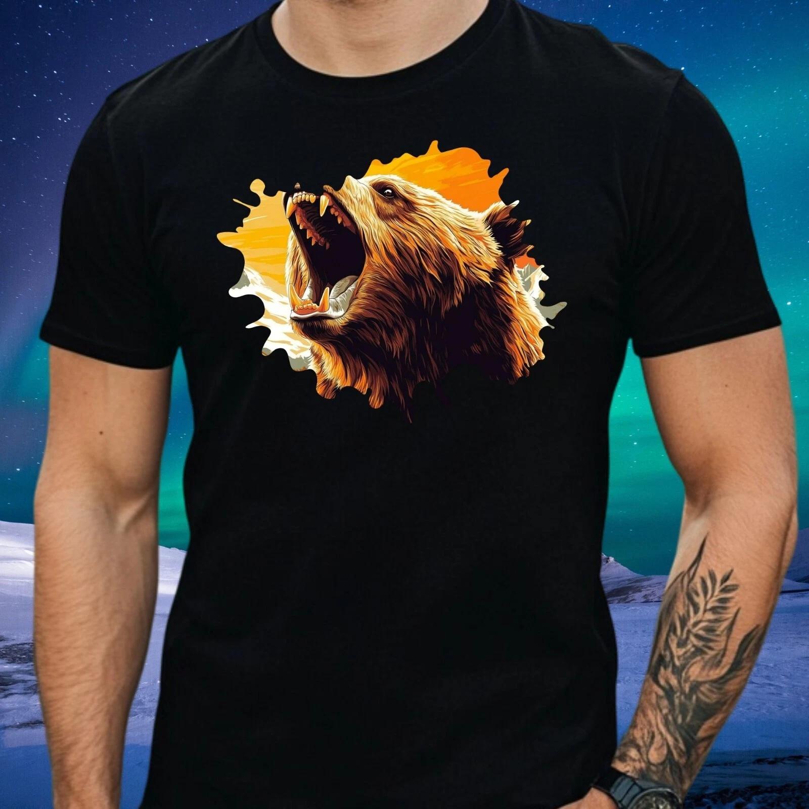 T-Shirt Herren Brüllender Bär Motiv Baumwolle Größe S bis 5XL XS