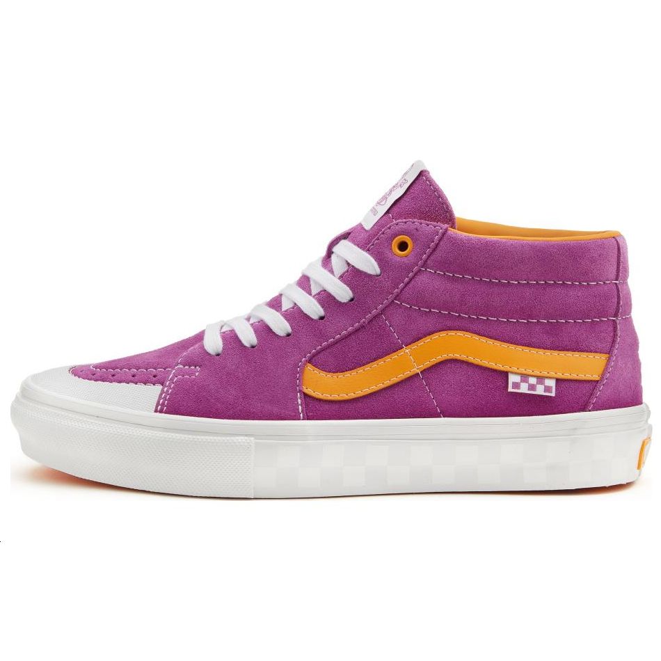 Vans Skate Grusoe Leather Casual Mid-Top Skate Shoes Unisex Sneakers Purple Yellow VN0A5FCG3VY