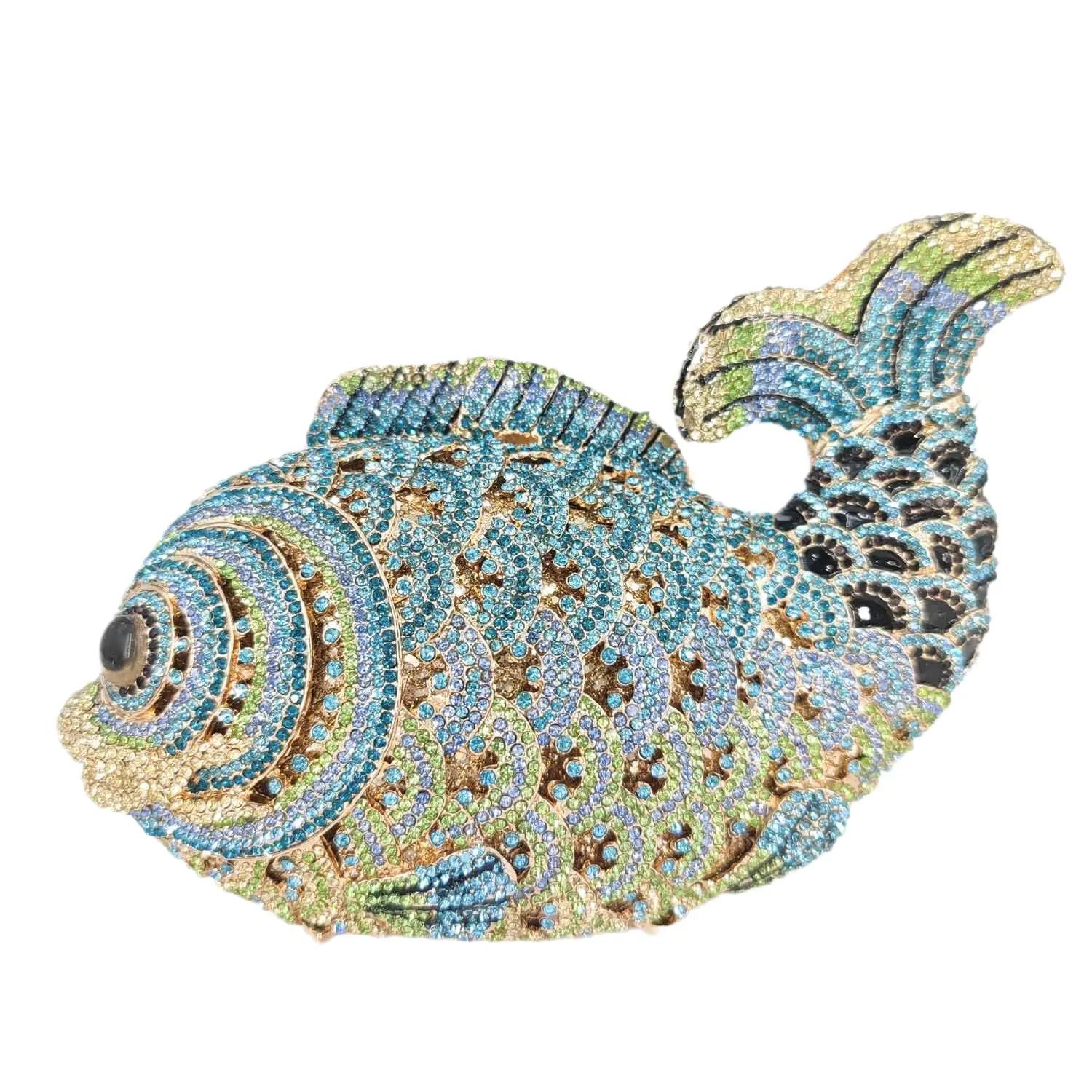 

Boutique De FGG (in stock) Bling Fish Clutch Women Crystal Evening Bags Bridal Wedding Rhinestone Handbags Party Dinner Purse Mini Size