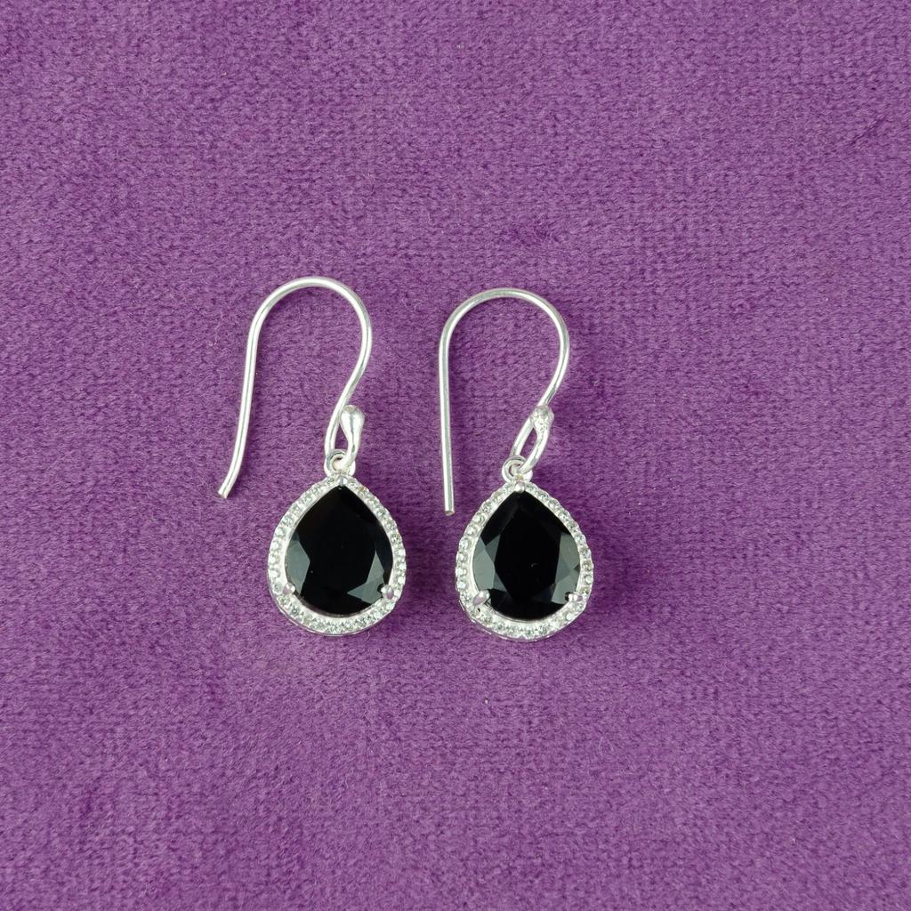 Black Onyx Gemstone 925 Sterling Silver Jewelry Zircon Earrings 1.80" For Women CZE-4-5