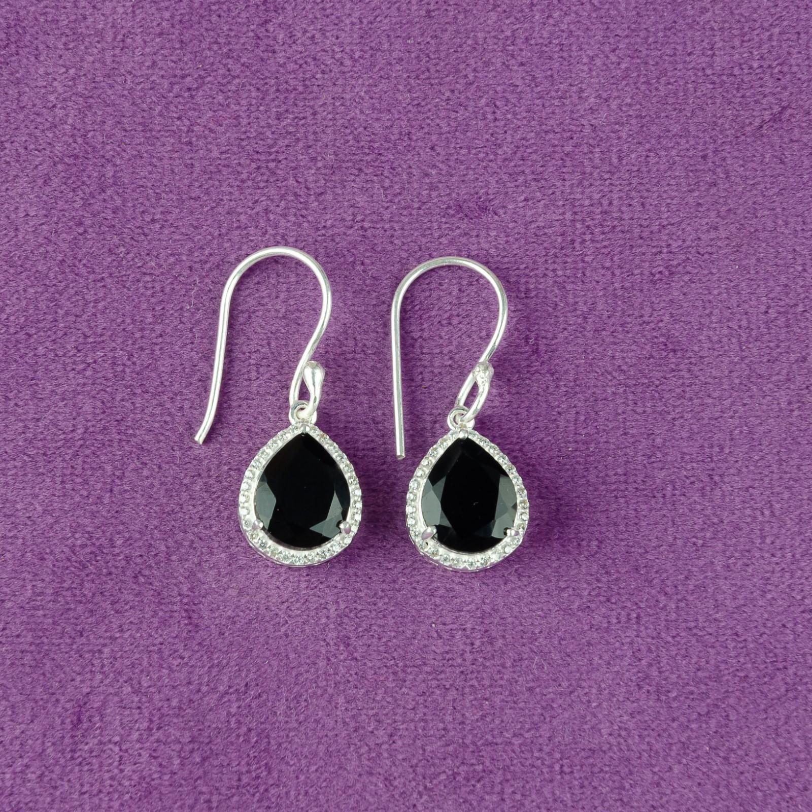 

Black Onyx Gemstone 925 Sterling Silver Jewelry Zircon Earrings 1.80 For Women CZE-4-5