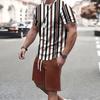 Summer Men's New Spliced Printed Pattern Breathable Round Neck T-shirt and Shorts Outdoor Skin Friendly Casual Two-piece Set