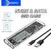 M.2 NVME/NGFF Dual Protocol SSD Enclosure Transparent Hard Drive Case USB3.2 Type C with Intelligent Display SATA SSD Adapter