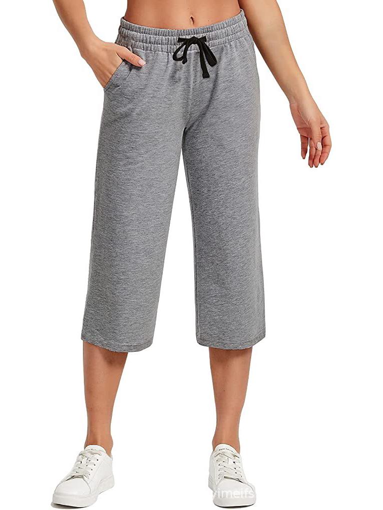 Women's Yoga Capri Pants with Inner Pocket - Casual and Indoor Sports, Straight Wide Leg Design