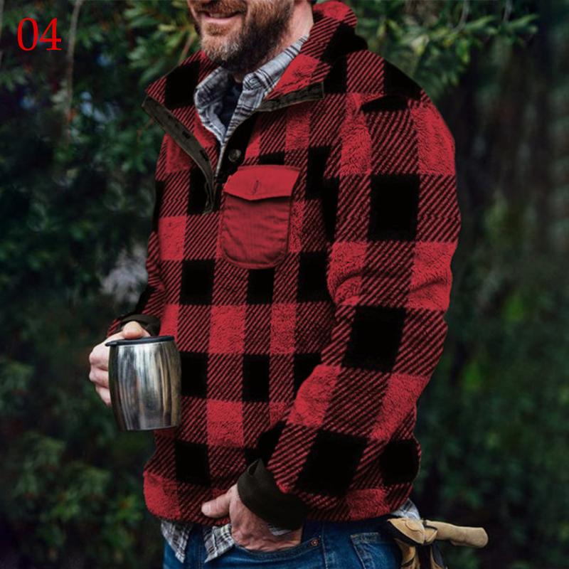 fashion vintage plaid zip collar long sleeve sweatshirt
