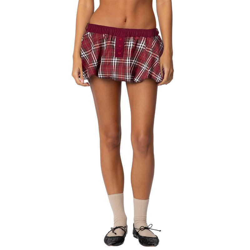 Kkx Street Sexy Style Contrast Color Check Short Skirt with Base Bud American Sexy Contrast Color Ultra Short Skirt