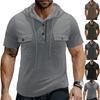 Men's ,color Casual And Trendy Hooded Loose Double,pocket Short,sleeved Top