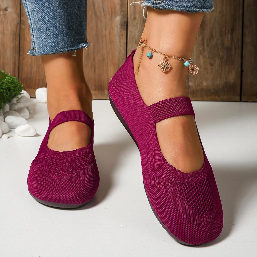 Moda Lato 2025 Modne Nowe Okrągły Nosek Płaskie Antypoślizgowe Damskie Buty Gorąca Wyprzedaż Lekkie Jednokolorowe Siatkowe Płytkie Wsuwane Damskie Baleriny