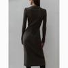 Autumn Sexy Long Sleeve Women Knitted Dress Turn-down Collar Lace-up Slim Dresses Winter Fashion Solid Elegant Sweater Dress 30448