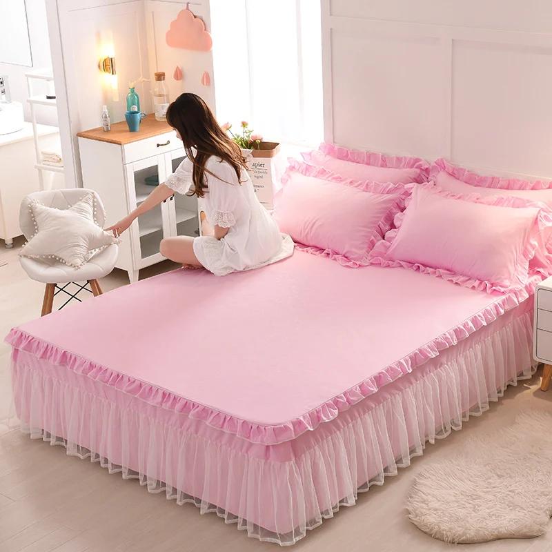 Lace  Anti Slip Bed Skirt  Ruffle Edge Transparent Gauze Wear Resistant Bed Cover Household Mattress Protective Cover Bedding