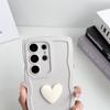 Solid Color Soft Silicone Cover For Samsung Galaxy S24 S23 Ultra S22 S23 S21FE A53 A55 A35 A32 A05 A52 A34 3D Love Heart Curly Wave Frame Case