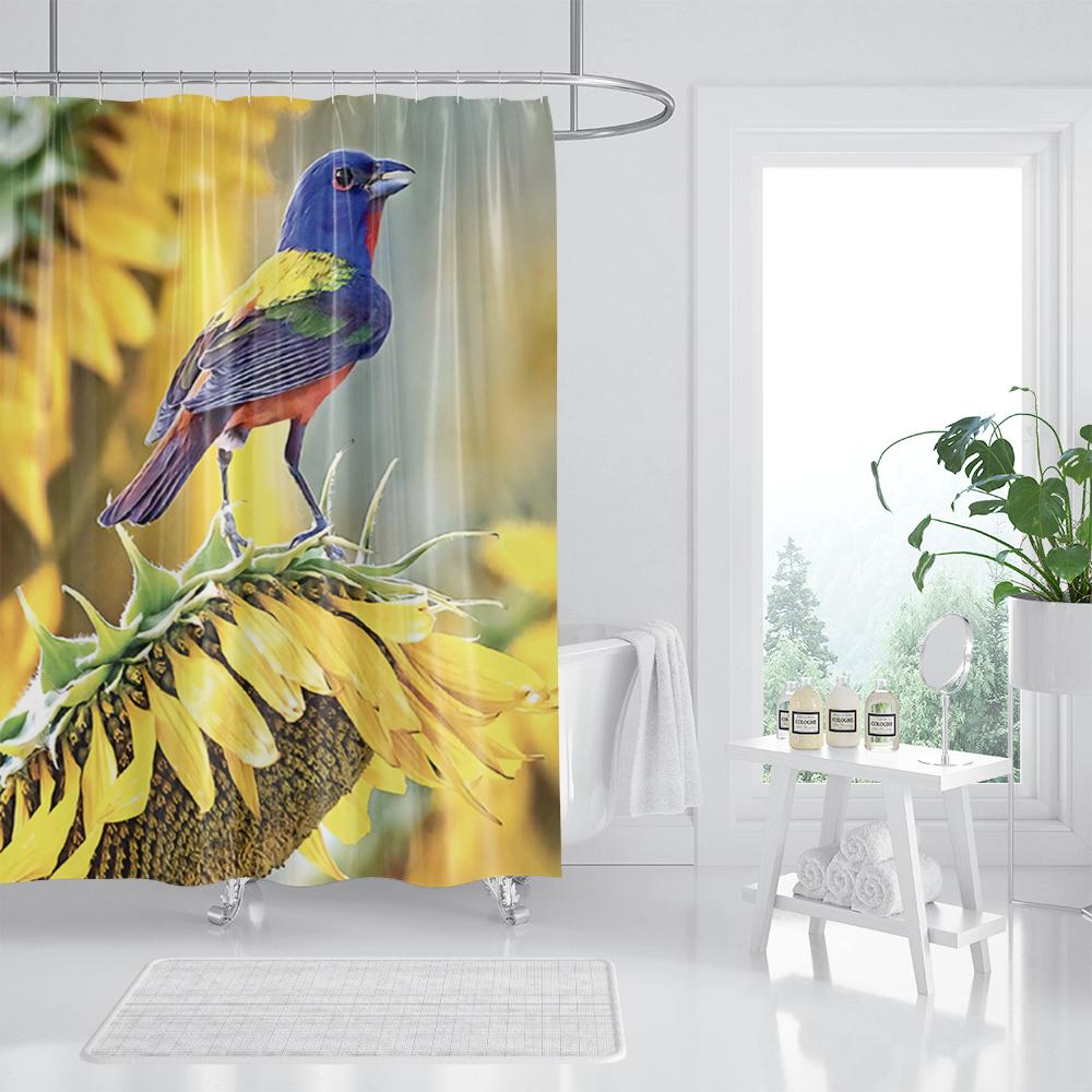 

Spring Floral Hummingbird Shower Curtain for Bathroom Watercolor Flowers Birds Fabric Bath Curtains Modern Art Decor with Hooks 90x180cm-35x70in