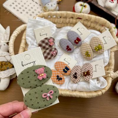 2 Stück/Set Stoff Karomuster Oval BB-Klammer Cartoon Haarspange Süßes Mädchen Haaraccessoires Pony Seitenclip Spangen Haarspange Kinder Kopfschmuck