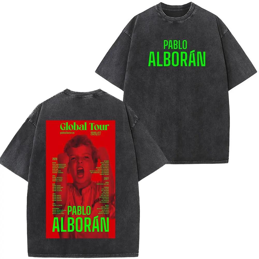 Singer Pablo Alborán Global Tour Kmo 2026 Print Washed Vintage T Shirt Men Women Hip-hop T-shirts Short-sleeved Casual T Shirts