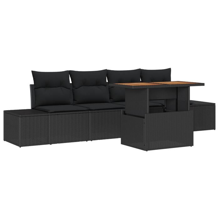 VidaXL Ensemble de salle à manger de jardin 5 pièces avec coussins en poly rattan noir et acacia 3349897