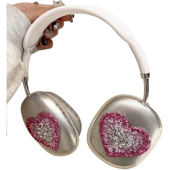 Cute Love Heart Luxurious Design Case for AirPods Max Headphones,Clear Crystal Glitter Shining Bling Diamonds Cover for AirPods Max Gift for Women