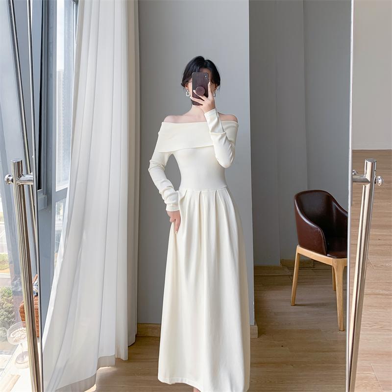 Sexy Off Shoulder One Piece Dress Women's New Solid Elegant Slim Knitted Long Dresses Korea Chic Designer Casual Party Clothing