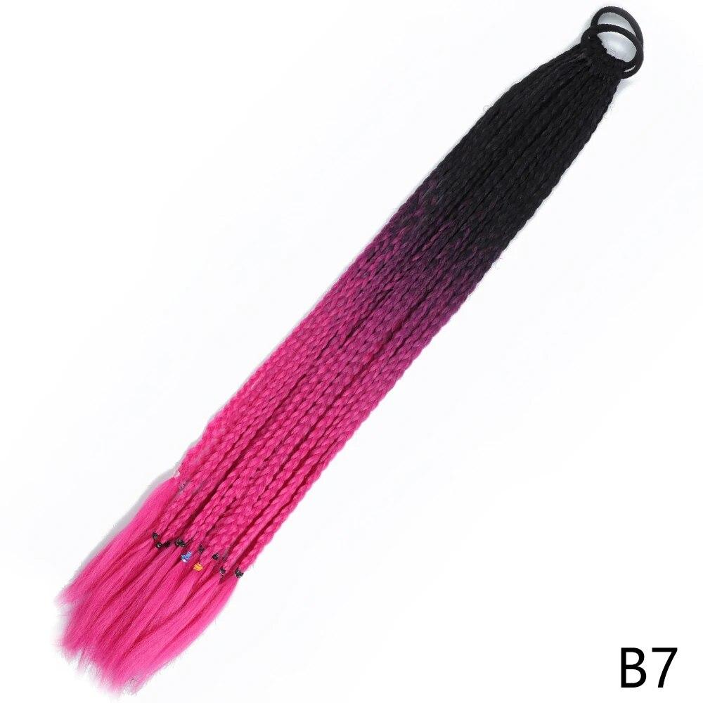 XINRAN Synthetic Long Straight Braids Hair With Rubber Bands Rainbow Braided Ponytail For Women And Girls Cosplay Party Accessories