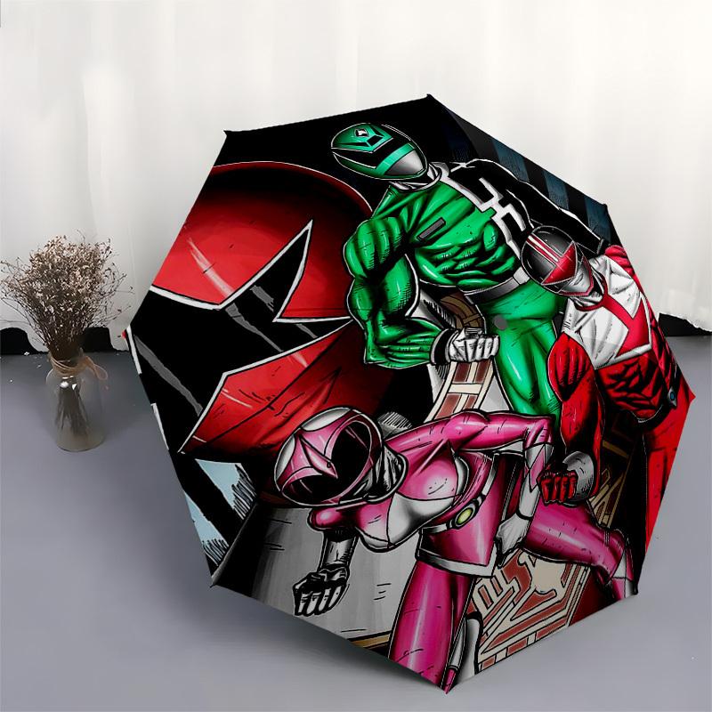 1pc Power Rangers Auto Open Umbrella, Portable Tri-Fold Design with 8-Bone Iron Frame, Outdoor, Perfect Gift for Fans, Travelers, Everyday Use, Ideal