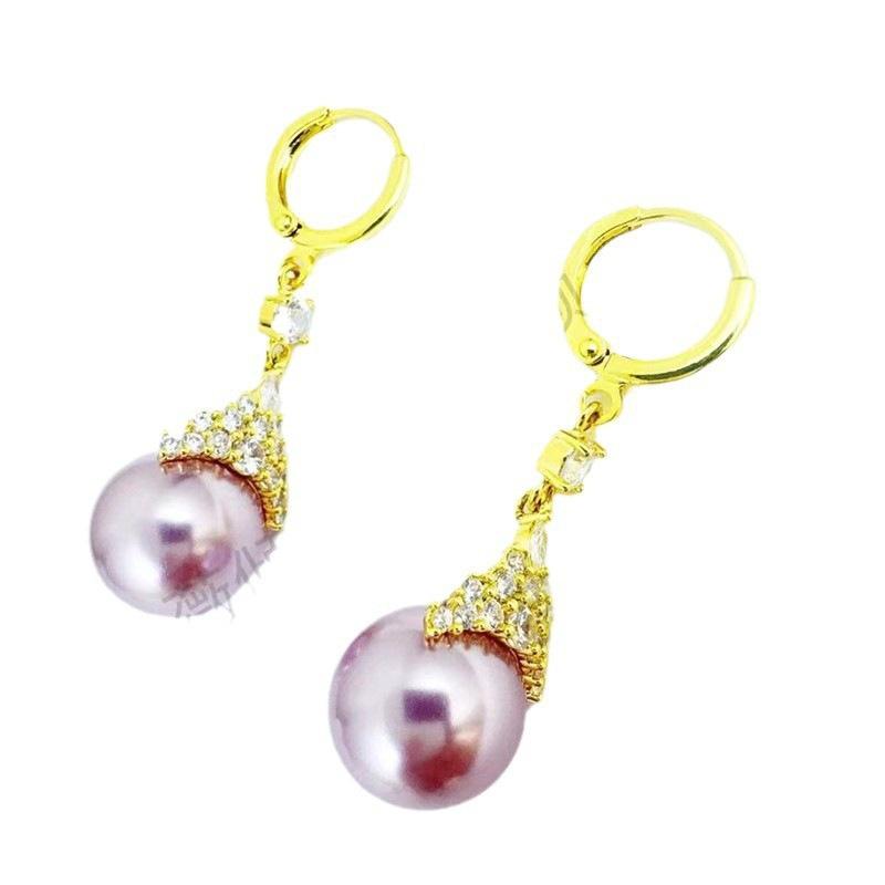 Luxury High-end Purple French Pearl Ear Buckles, Niche Design Earrings, Fashionable Temperament Earrings.