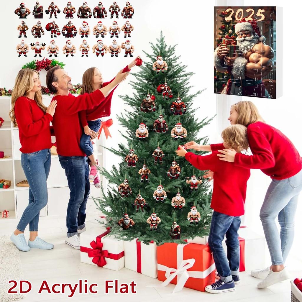 Christmas Countdown Blind Box With Muscular Santa Figure For Holiday Tree Decor And Gift Giving