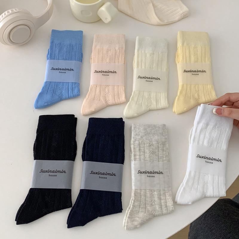 5 Pairs of Women Spring and Summer Thin Sweet Simple Bow In The Tube Pile Socks