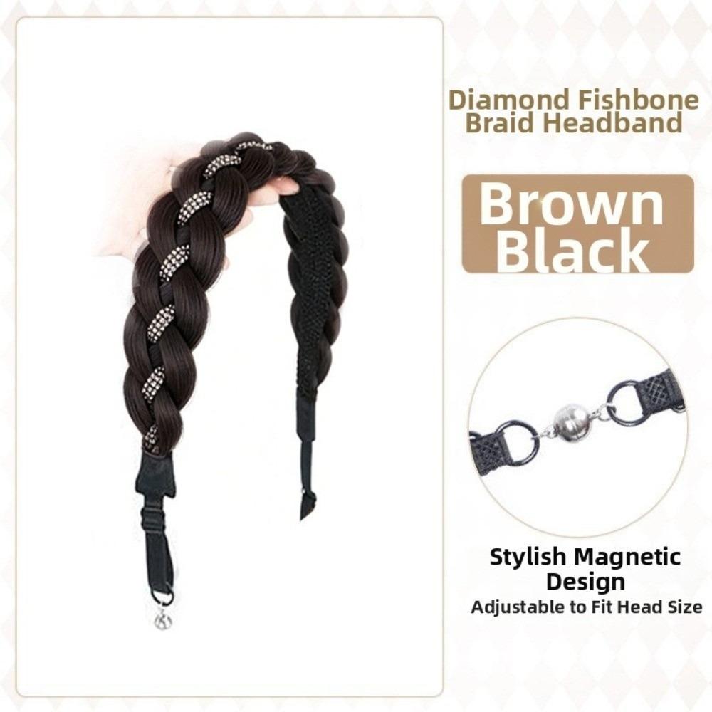 

Stylish Magnetic Hair Extension Non-Slip Easy Wig Headband Fishtail Braid Hair Hoop Daily Wear коричневый/чёрный