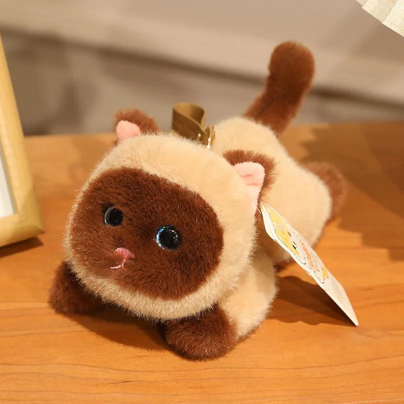 Lifelike Golden Ragdoll Cat Plush Keychain Soft Fluffy Kitten Bag Charm Cute Backpack Accessory Gift 15cm