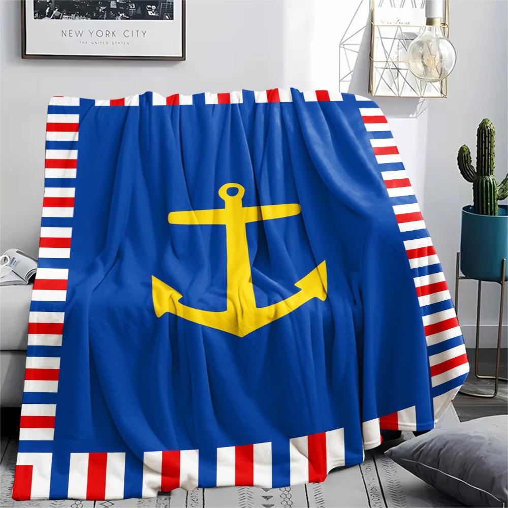 1Pc Nautical Theme Print Flannel Blanket, High quality Comfortable for All Seasons, Home Decor, Warmth and Comfort, Perfect for Christmas Gifts